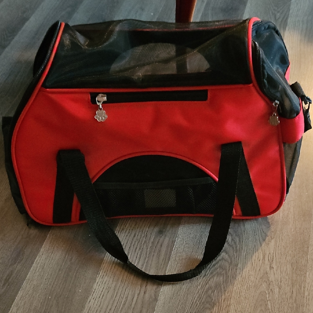 Red Pet Carrier with Black Accents